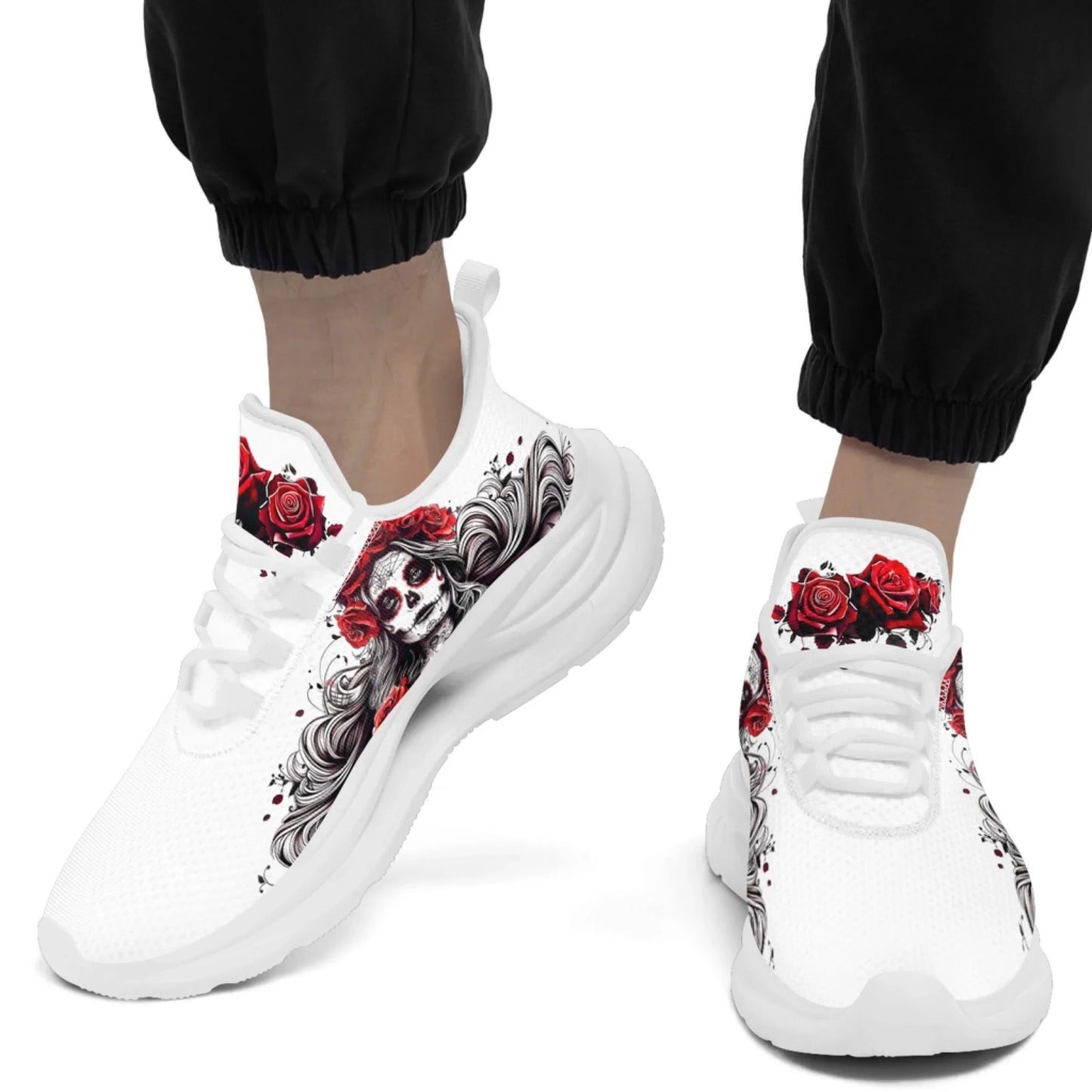 Personalized Flag with Skull Print Sneakers, Custom Breathable and Comfortable Lace Up Shoes