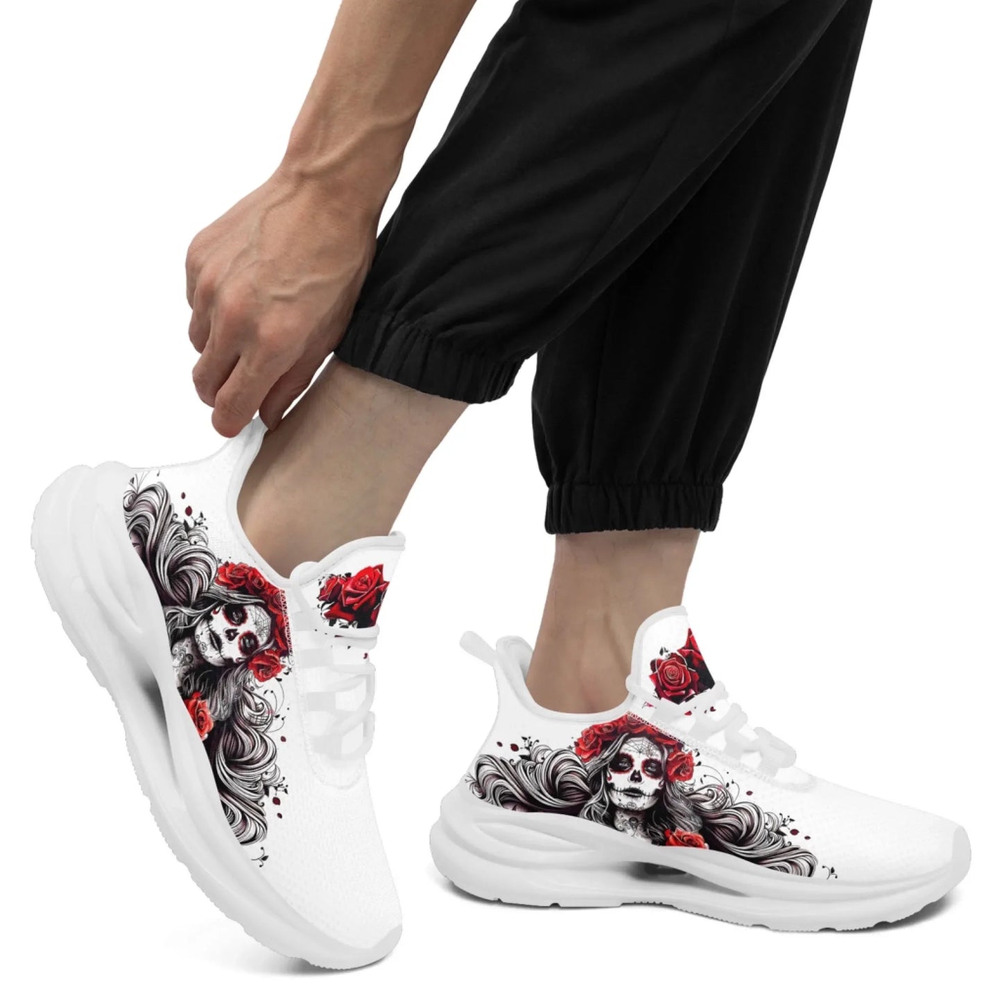 Personalized Flag with Skull Print Sneakers, Custom Breathable and Comfortable Lace Up Shoes