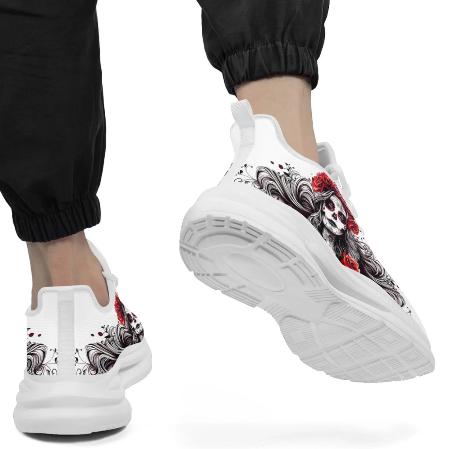 Personalized Flag with Skull Print Sneakers, Custom Breathable and Comfortable Lace Up Shoes