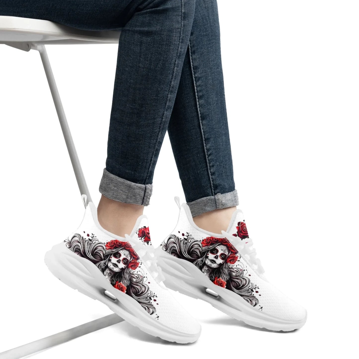 Personalized Flag with Skull Print Sneakers, Custom Breathable and Comfortable Lace Up Shoes