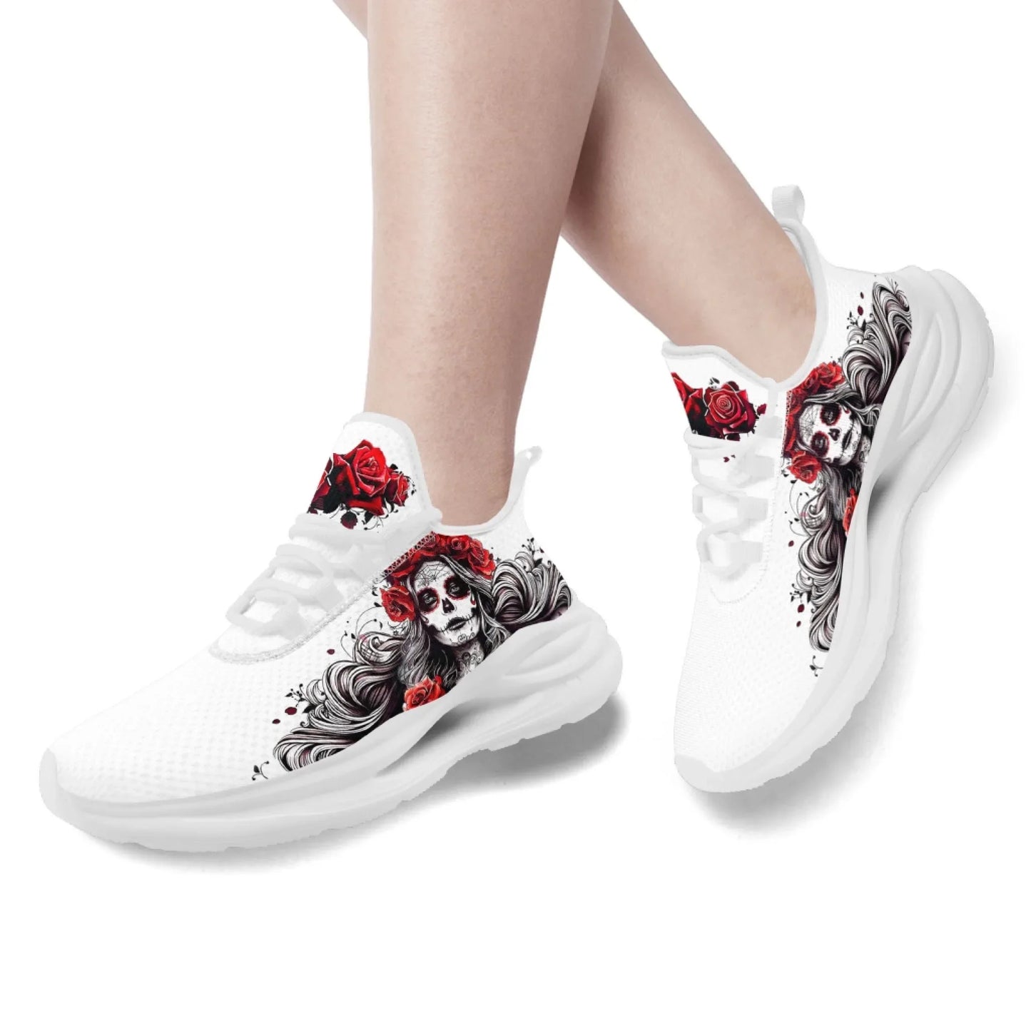 Personalized Flag with Skull Print Sneakers, Custom Breathable and Comfortable Lace Up Shoes