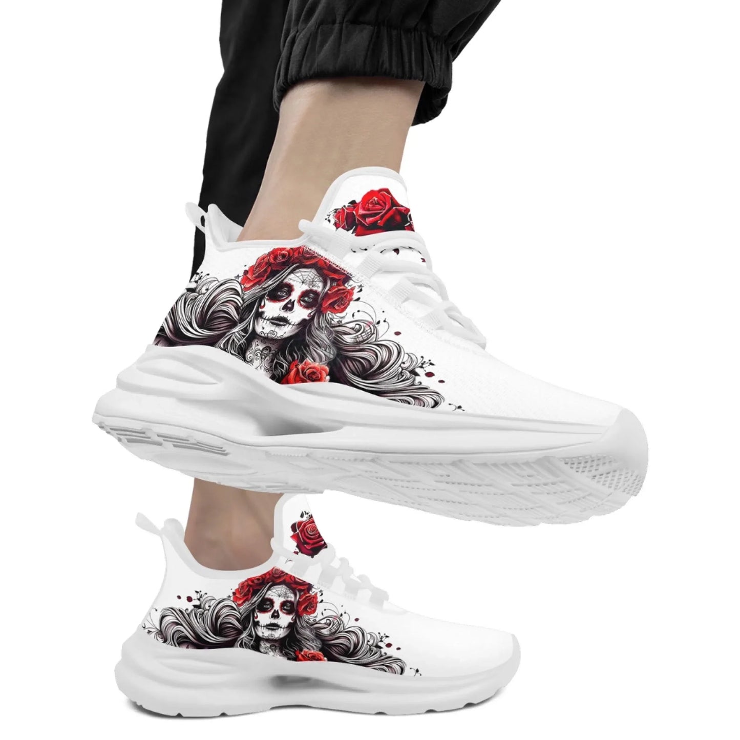 Personalized Flag with Skull Print Sneakers, Custom Breathable and Comfortable Lace Up Shoes