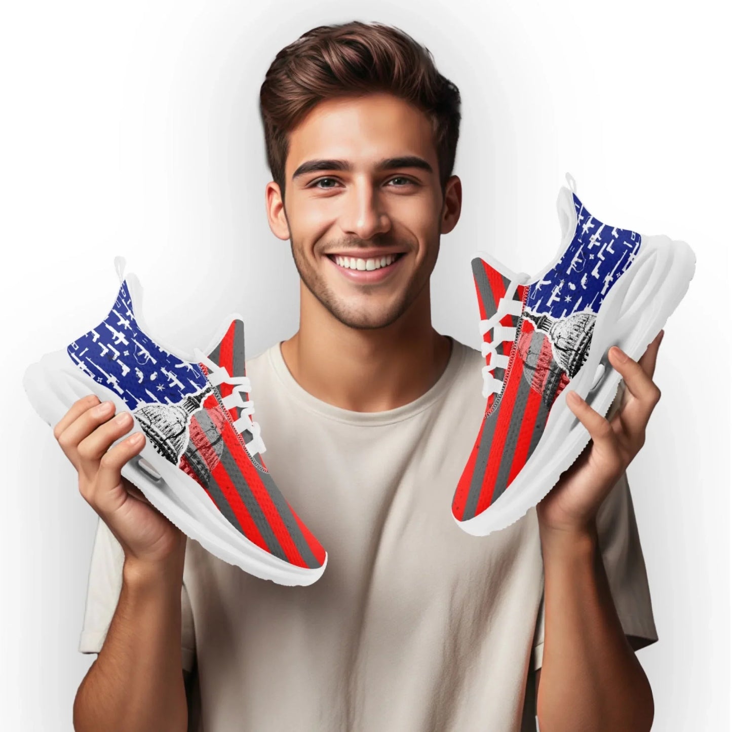 Personalized America Flag Sneakers, Custom Eagle, Star Print Shoes, Breathable and Comfortable Unisex Patriotic Shoes
