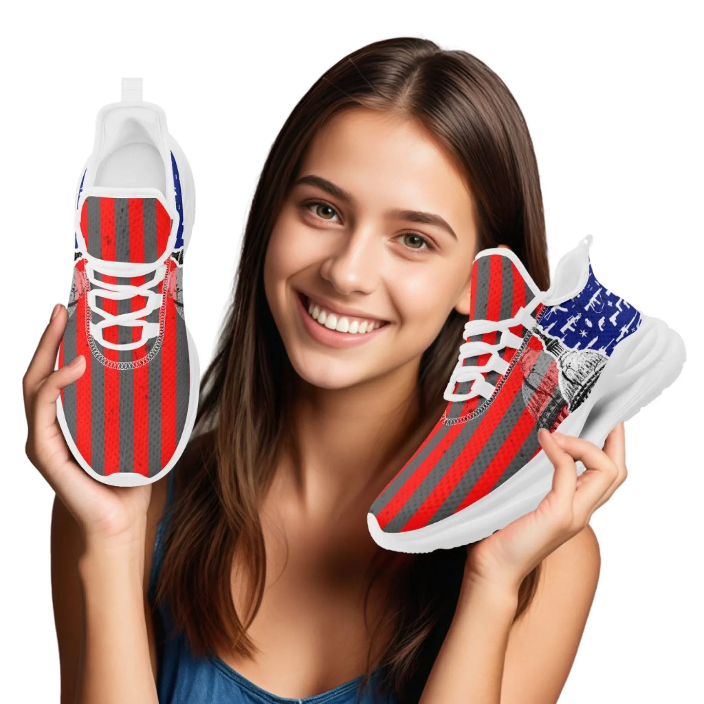 Personalized America Flag Sneakers, Custom Eagle, Star Print Shoes, Breathable and Comfortable Unisex Patriotic Shoes
