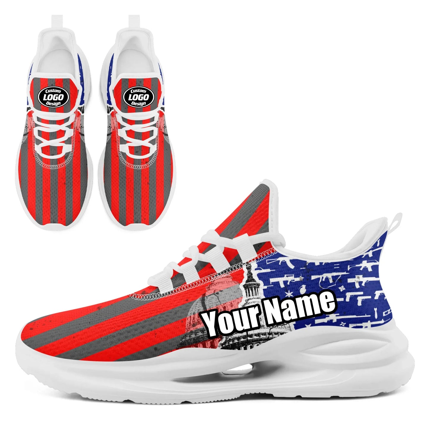 Personalized America Flag Sneakers, Custom Eagle, Star Print Shoes, Breathable and Comfortable Unisex Patriotic Shoes