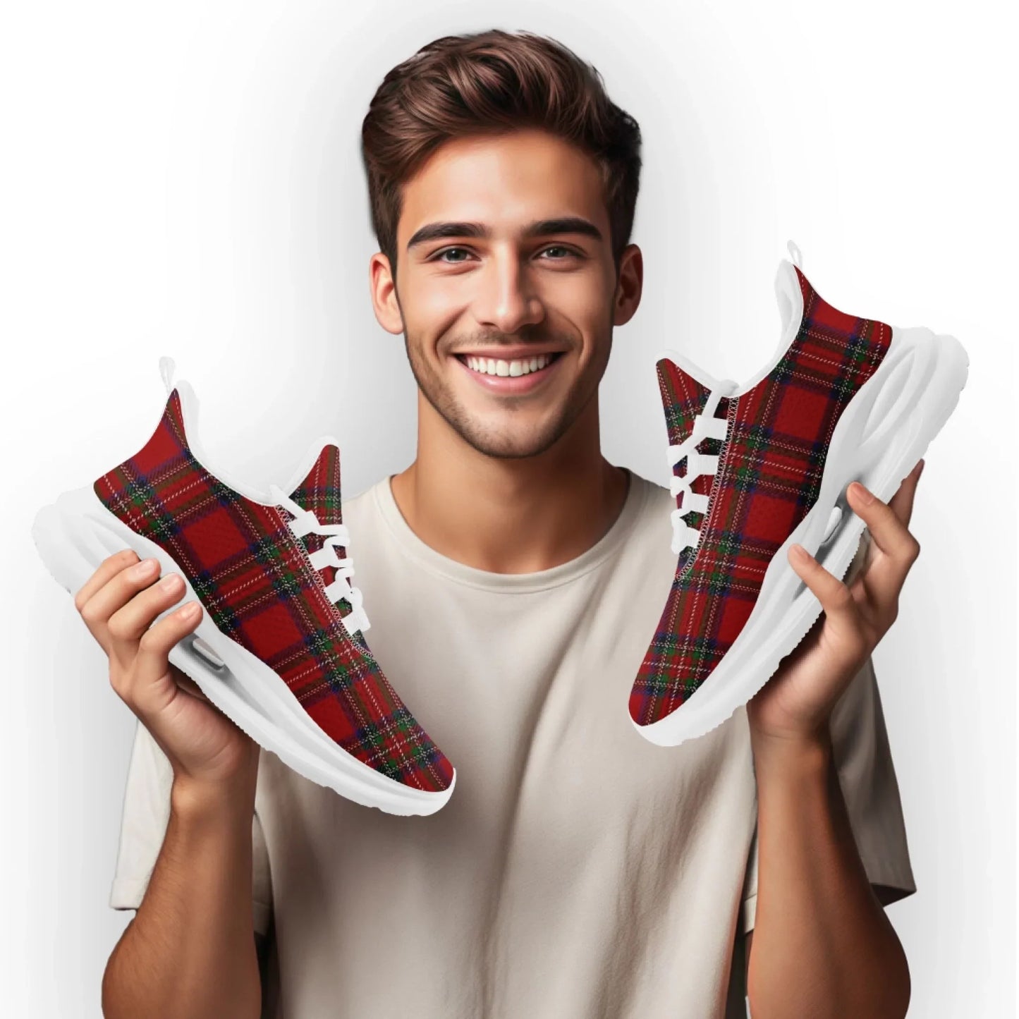 Personalized Scottish Design Sneakers, Custom Vintage Plaid Breathable Shoes, Unisex Scottish-Inspired Footwear