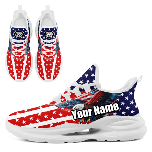 Personalized America Flag Sneakers, Custom Breathable Gym Shoes, Patriotic and Pride Walking Shoes