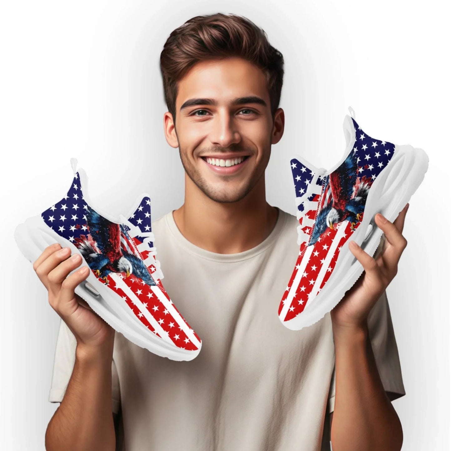 Personalized America Flag Sneakers, Custom Breathable Gym Shoes, Patriotic and Pride Walking Shoes