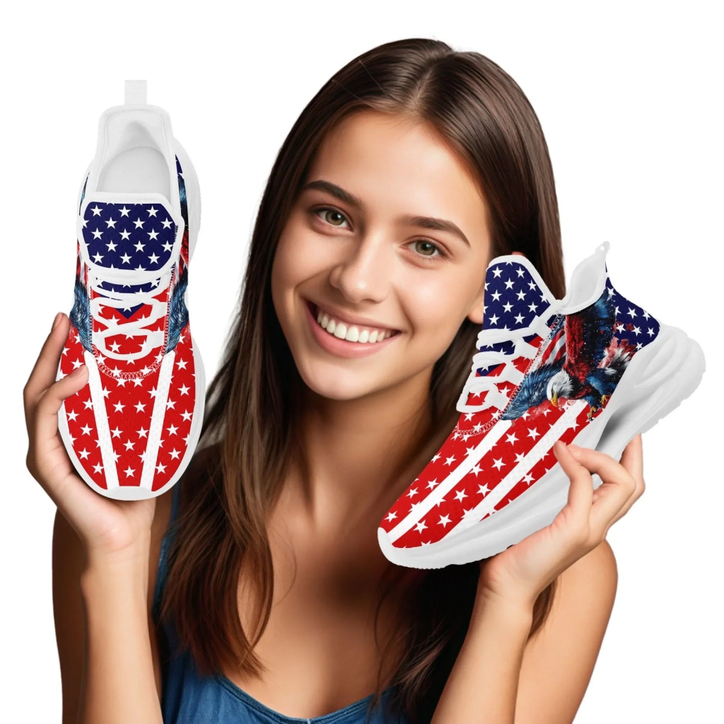 Personalized America Flag Sneakers, Custom Breathable Gym Shoes, Patriotic and Pride Walking Shoes