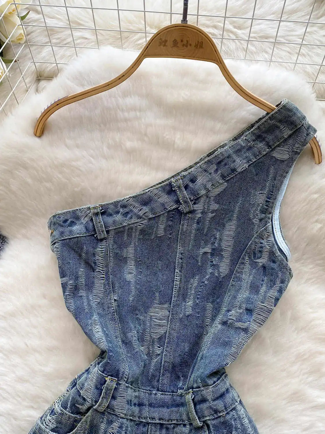 Women's Blue Ripped Denim Shorts Jumpsuits 90s Vintage Playsuits Harajuku Off Shoulder Rompers Jeans Pants Ladies Clothes Summer