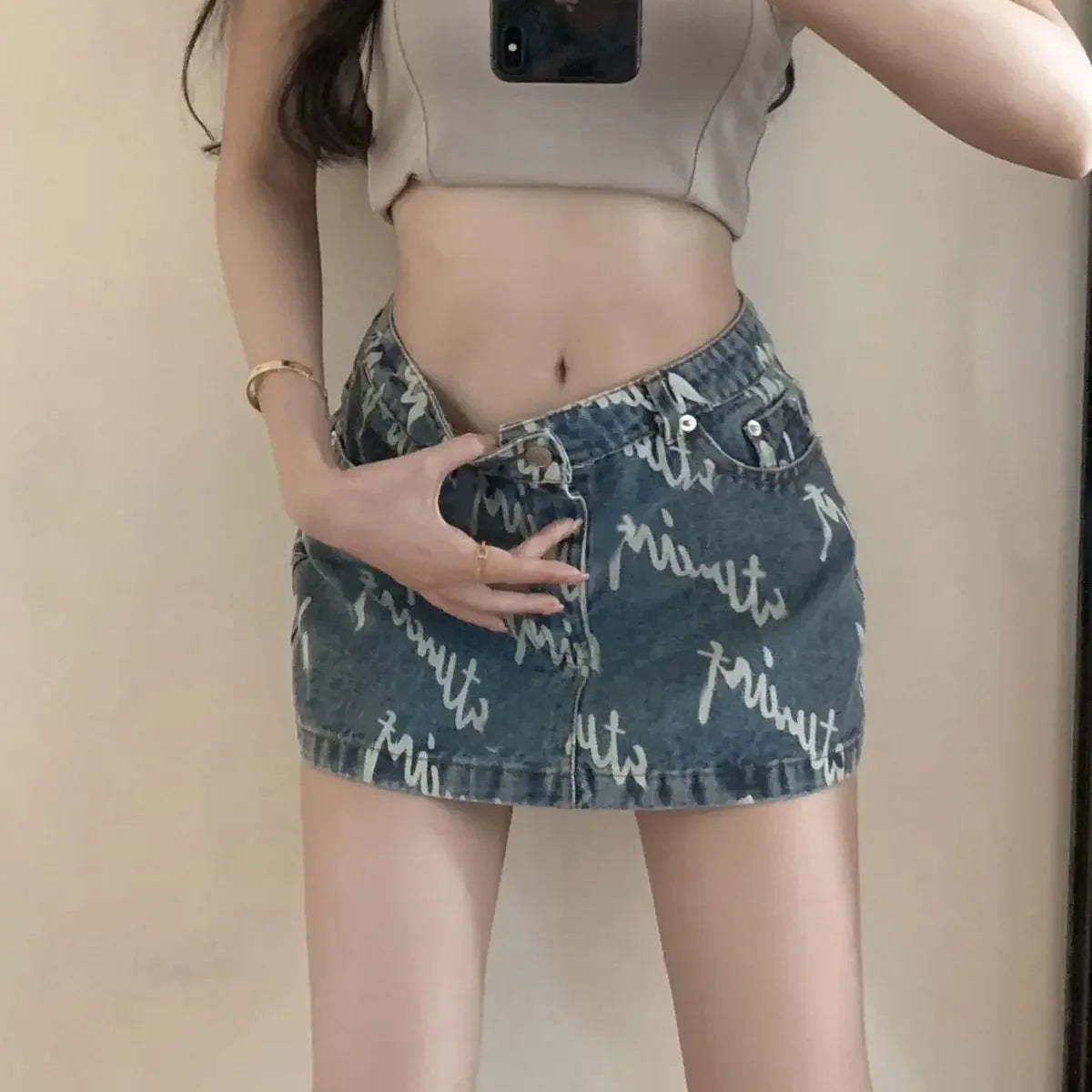 With Pocket Coquette Mini Woman Denim Skirt Sexy Casual Clothing Trend 2025 Y2k Vintage Summer V Short Jeans Skirts for Women