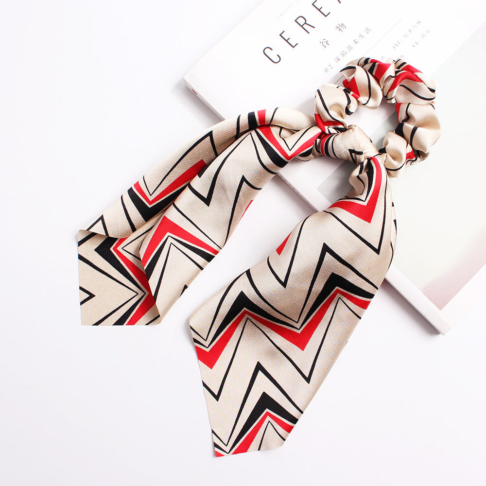 Geometric Hair Band Fashion Satin Big Bow Elastic Horse Tail Ribbon