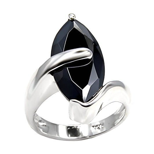 VacationGrabs 925 Sterling Silver Black Stone Ring