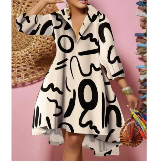 Women Sexy Fashion Printed Shirt Dresses Chic V Neck Loose Long Sleeve Dress Causal Vacation Female Mini Vestidos Robe Clothing