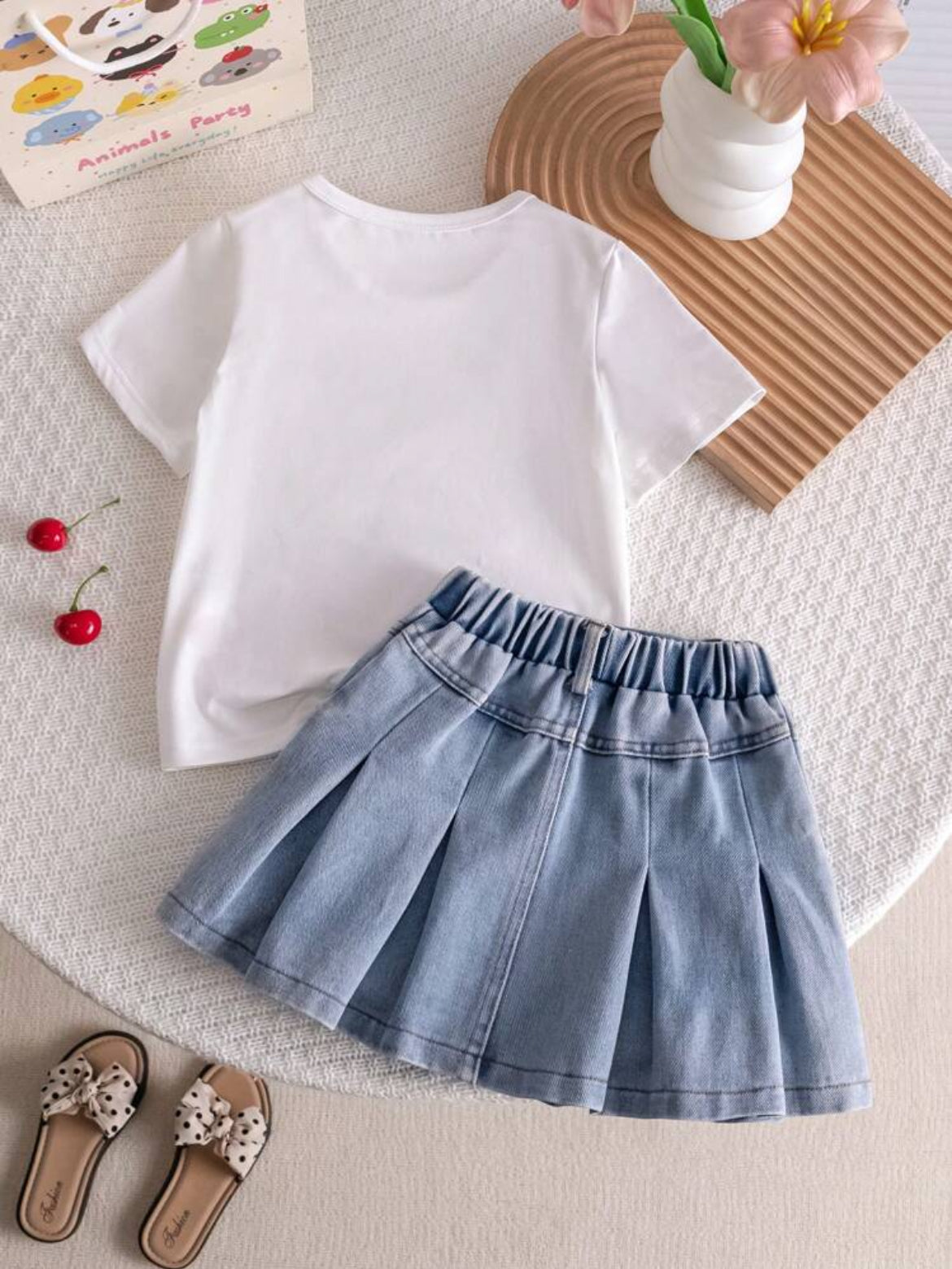 Cherry Print Round Neck T with skirt