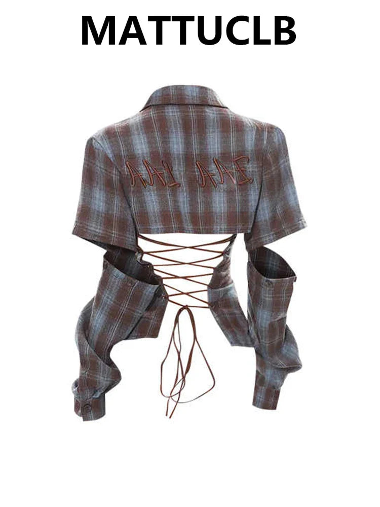 2025 Spring Summer Women Y2k Design Harajuku Shirts Long Sleeve Aesthetic Tops Backless Blouses Design Grunge New Goblin Core