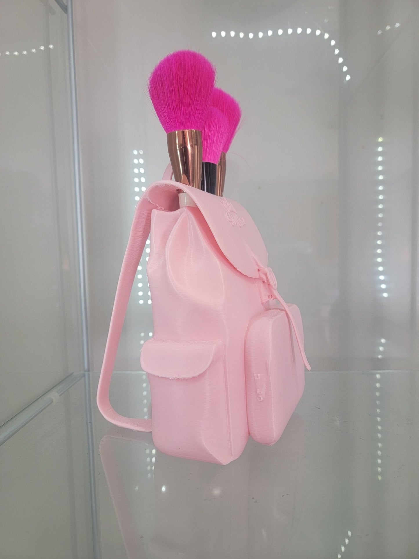 Adorable Pink Backpack Makeup Brush Holder - Stylish Organizer for Glam Lovers