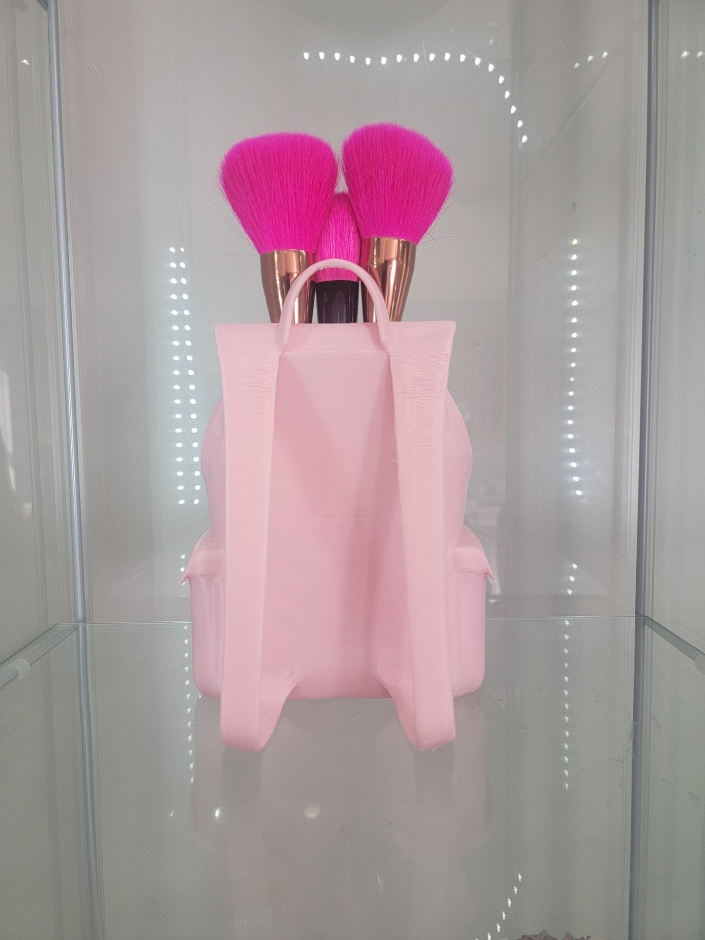 Adorable Pink Backpack Makeup Brush Holder - Stylish Organizer for Glam Lovers