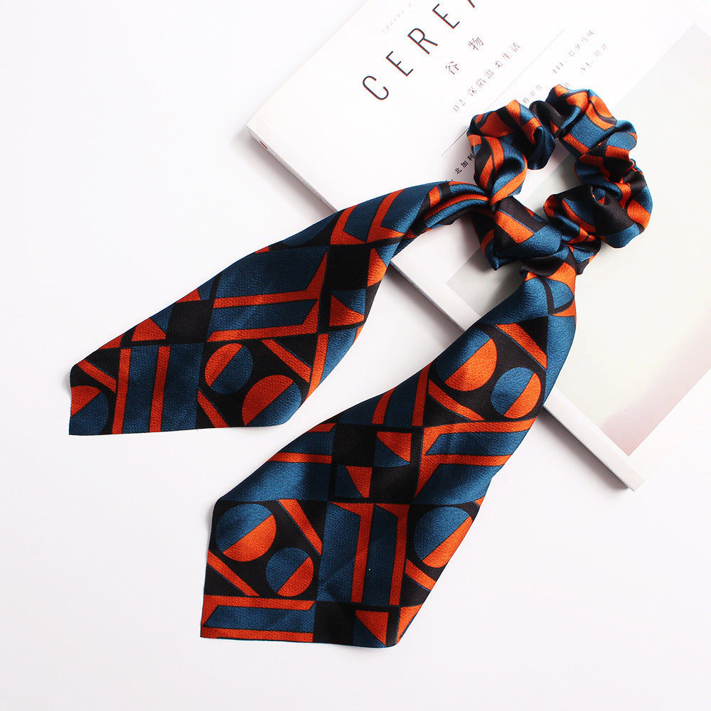 Geometric Hair Band Fashion Satin Big Bow Elastic Horse Tail Ribbon