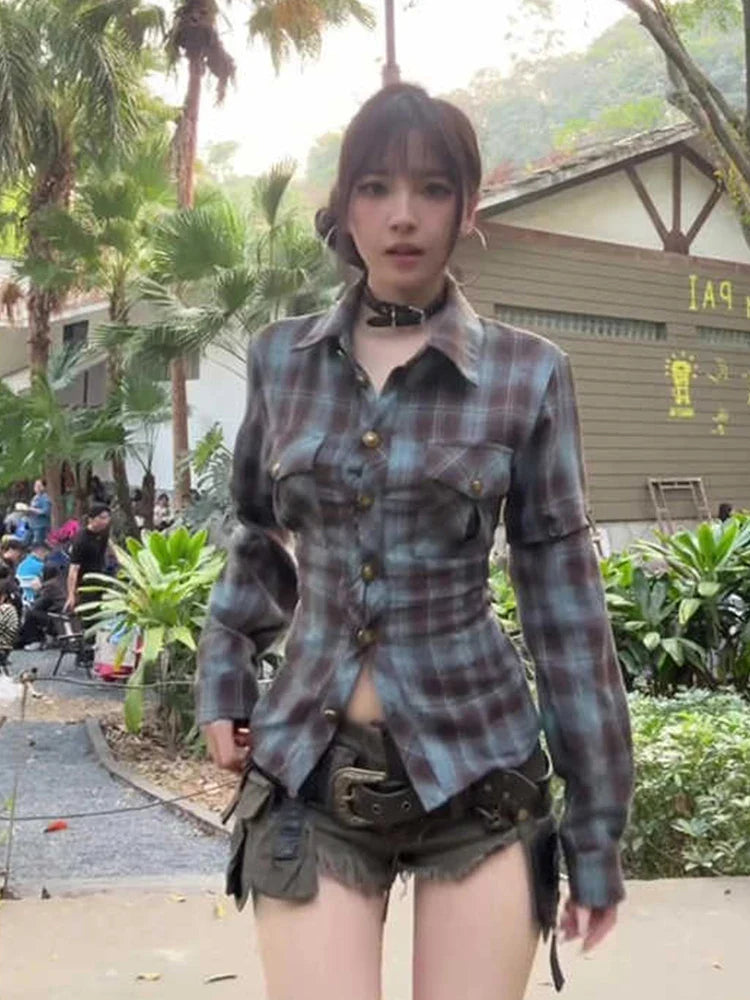 2025 Spring Summer Women Y2k Design Harajuku Shirts Long Sleeve Aesthetic Tops Backless Blouses Design Grunge New Goblin Core