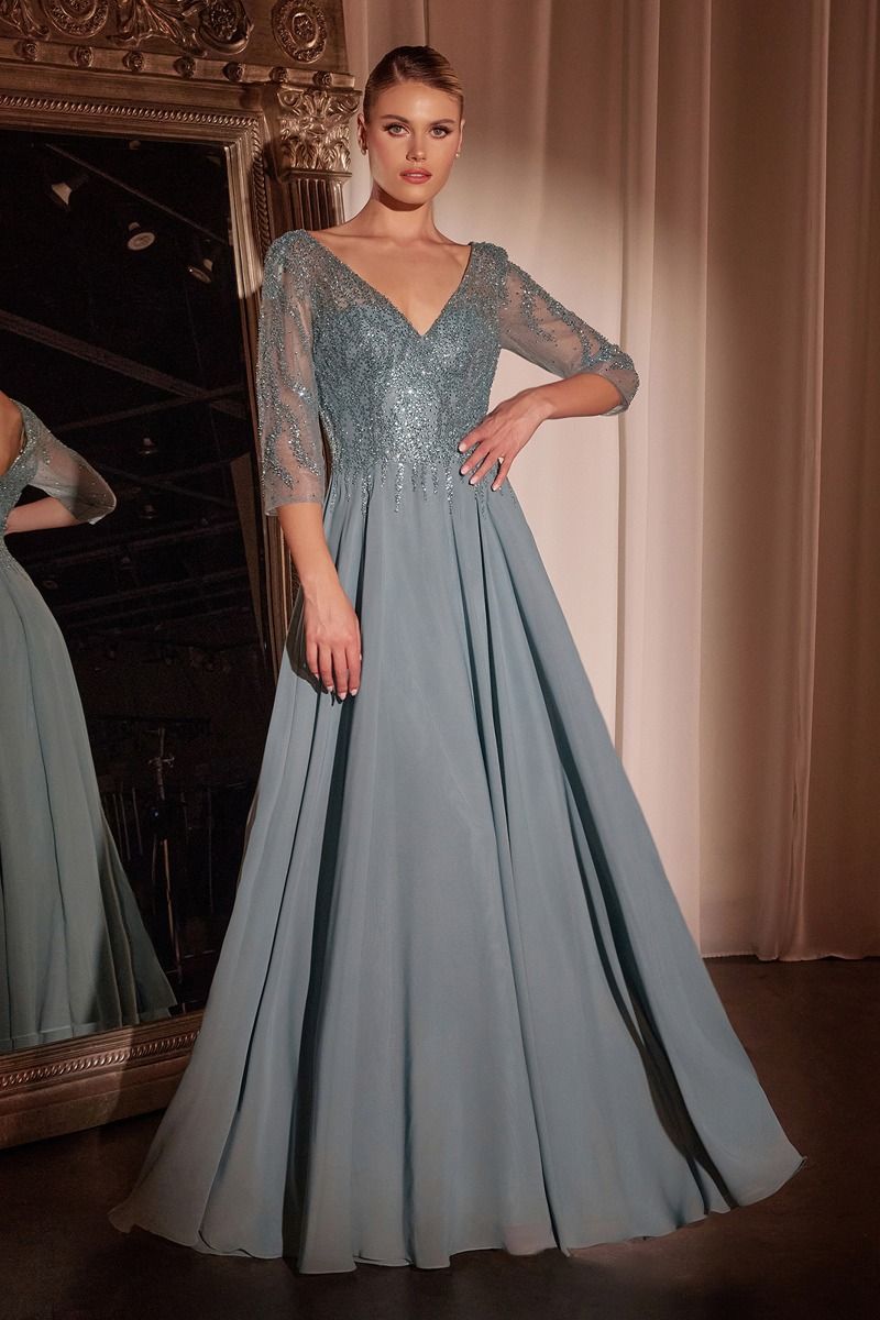 Chiffon A-Line Long Sleeve Gown