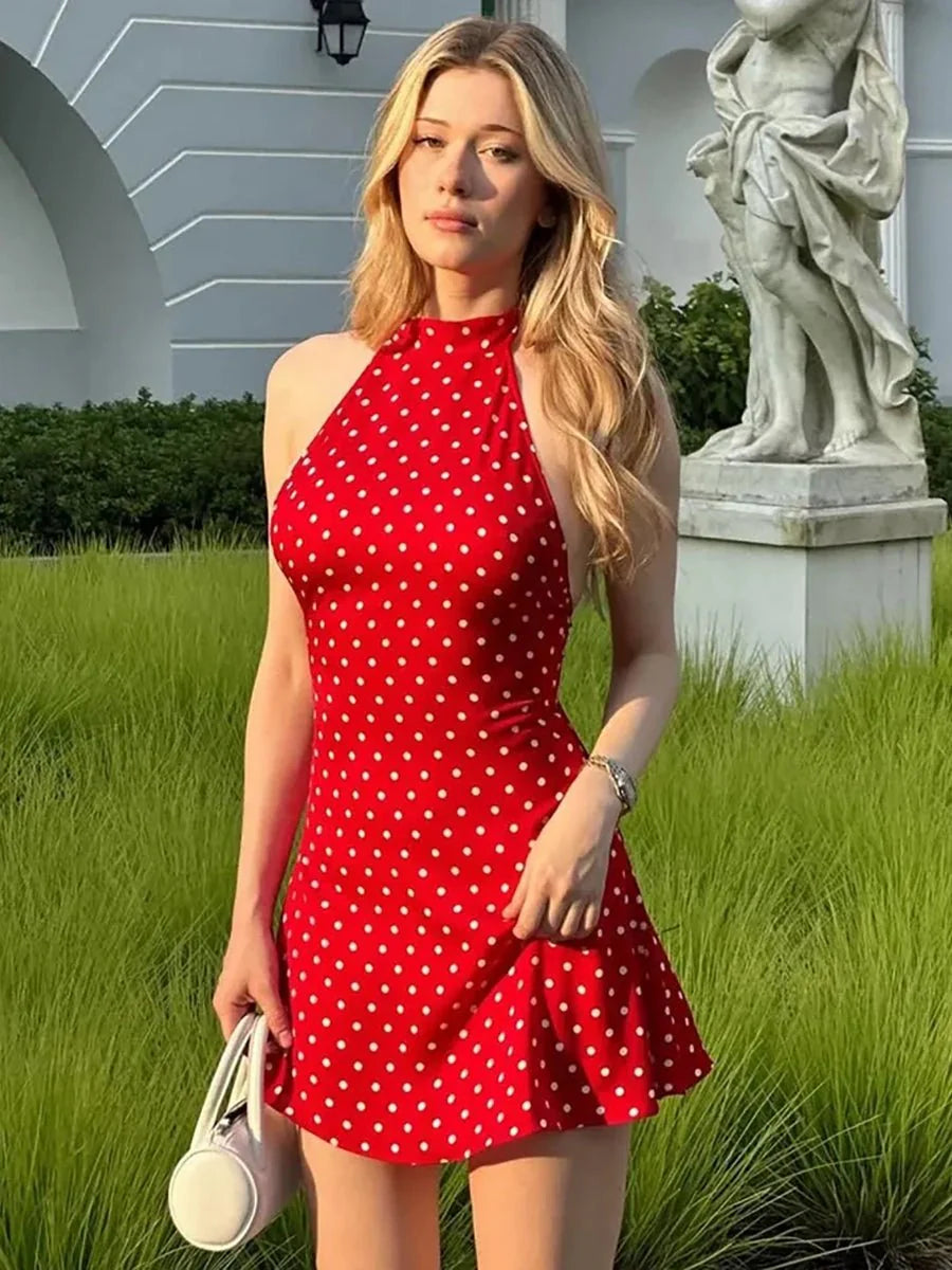 Cheryl Dot Printed SexyA- Line Dress