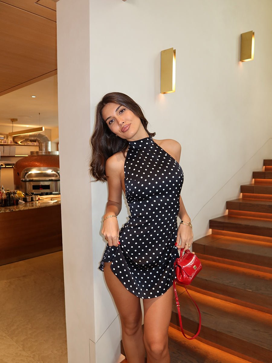 Cheryl Dot Printed SexyA- Line Dress