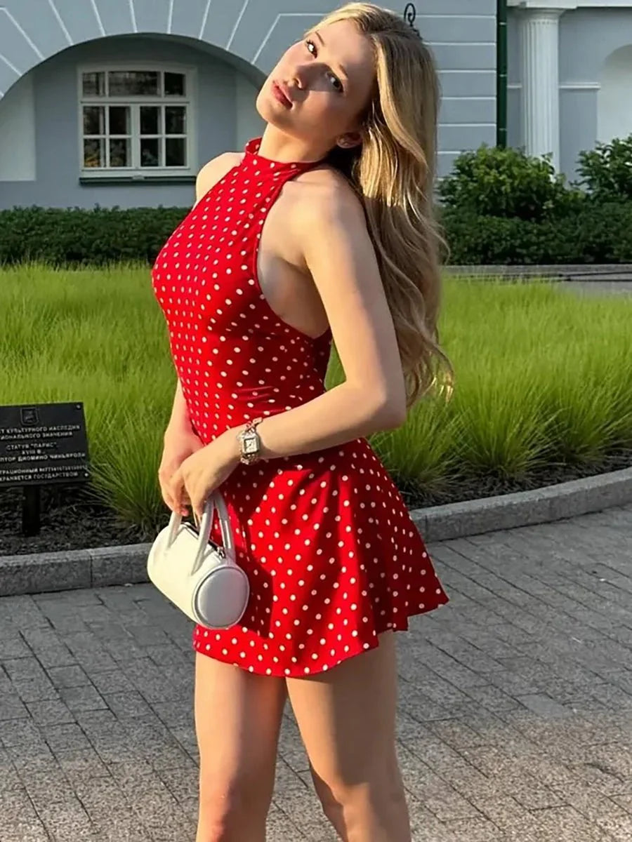 Cheryl Dot Printed SexyA- Line Dress