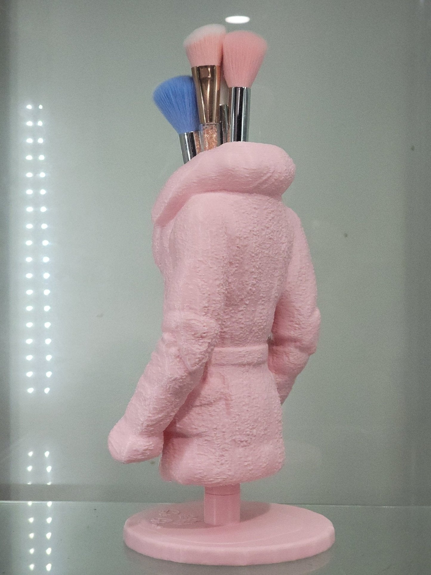 Cozy Pink Coat Makeup Brush Holder - Chic Vanity Organizer