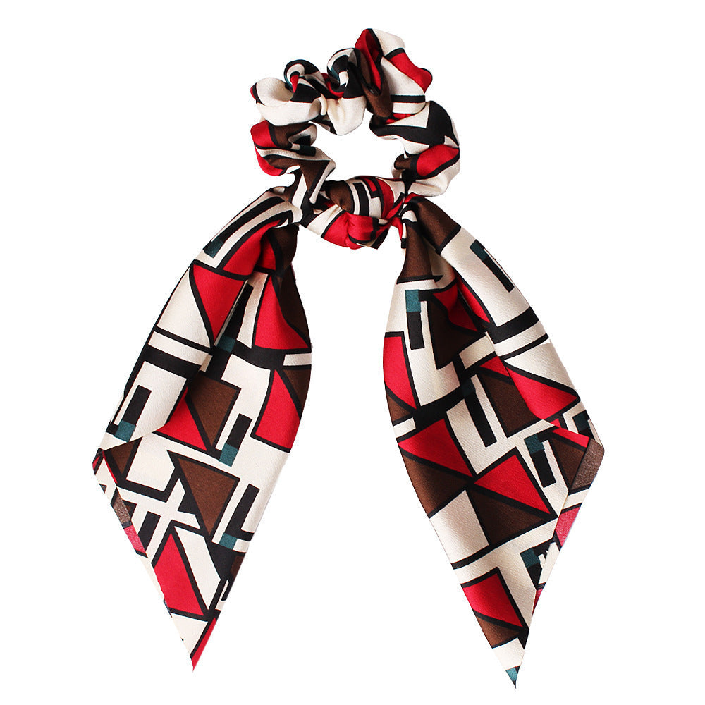 Geometric Hair Band Fashion Satin Big Bow Elastic Horse Tail Ribbon