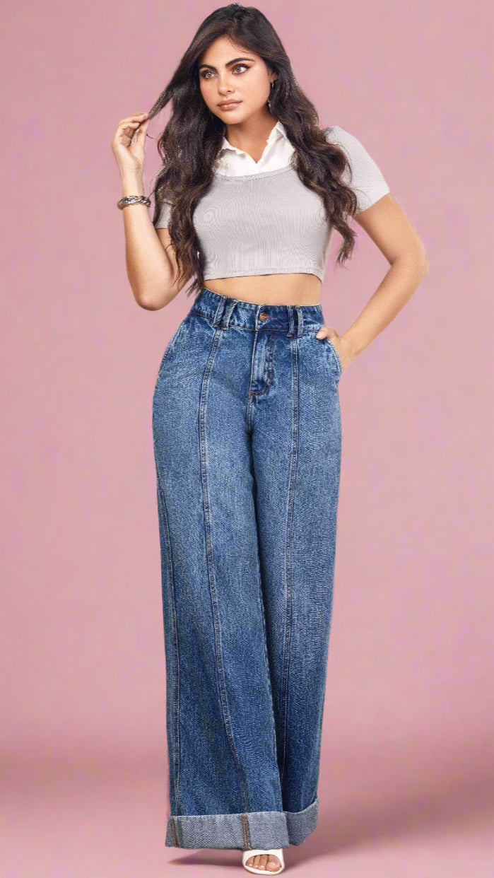 Cowl 100% Authentic Colombian Palazzo Jeans: Iconic Wide Leg