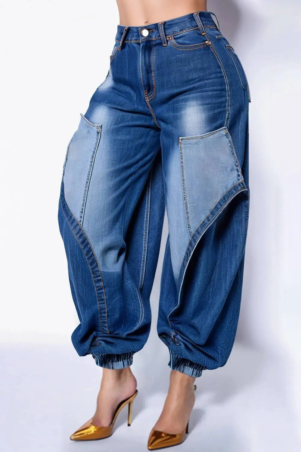 Plus Size Casual Blue Jogging Hight Waist Denim Jeans