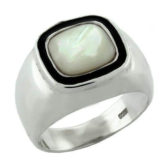 High Polished Sterling Silver Ring with Pearl Accent