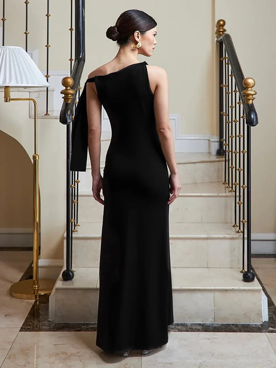 Ira One-shoulder Ribbon Long Dress