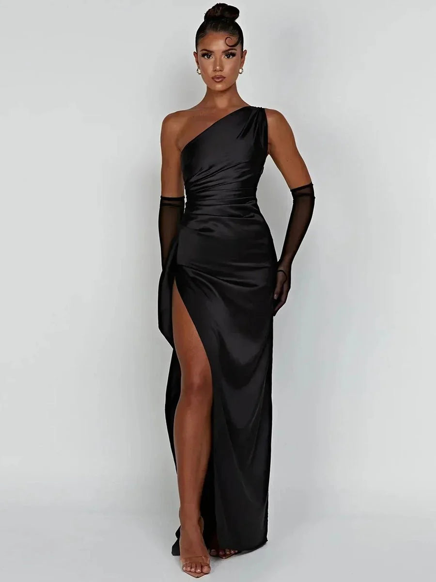 Manny One Shoulder Satin Maxi Dress