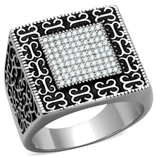 VacationGrabs Mens Sterling Silver CZ Ring