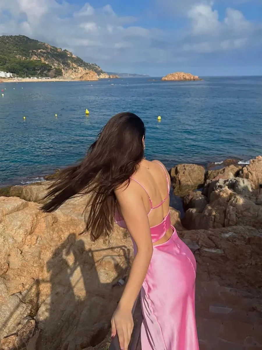 Mian Satin Long Dresses Elegant Sleeveless