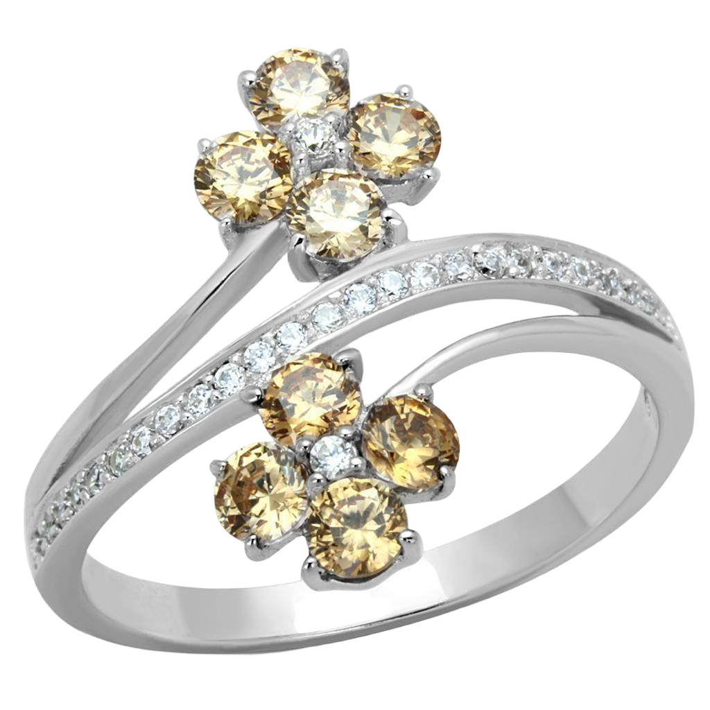 Rhodium 925 Sterling Silver Ring for Women with Gemstones