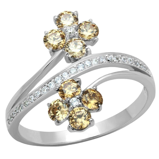 Rhodium 925 Sterling Silver Ring for Women with Gemstones