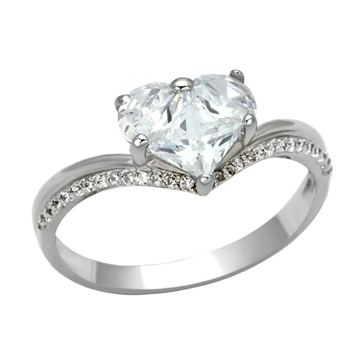 VacationGrabs Rhodium 925 Sterling Silver Ring with Heart Design