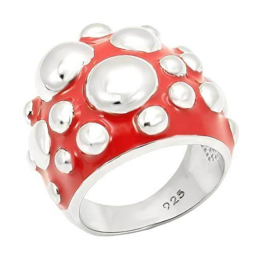 VacationGrabs Sterling Silver Cocktail Ring with Red Accents
