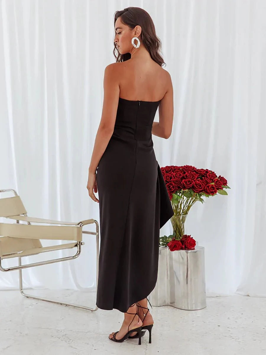 Yaser Strapless Split Long Dress  Pleated