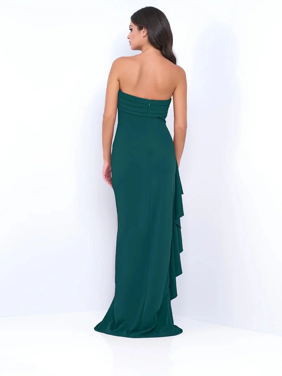 Yaser Strapless Split Long Dress  Pleated