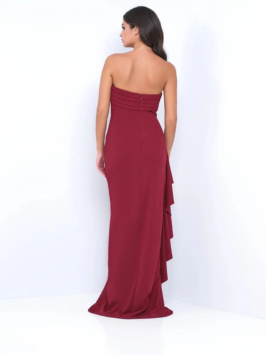 Yaser Strapless Split Long Dress  Pleated