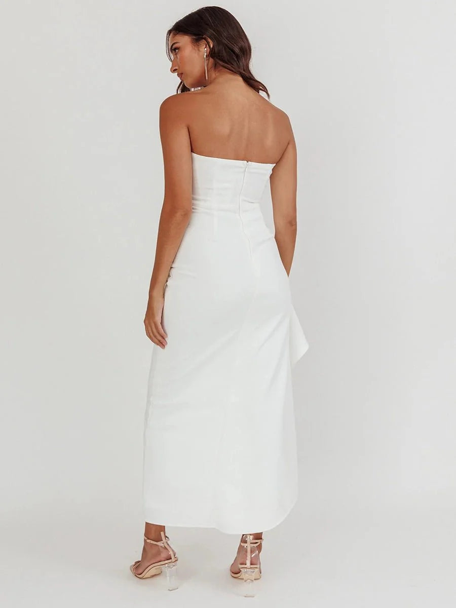 Yaser Strapless Split Long Dress  Pleated